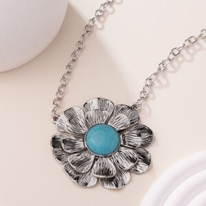 Silver and Turquoise Flower Necklace
